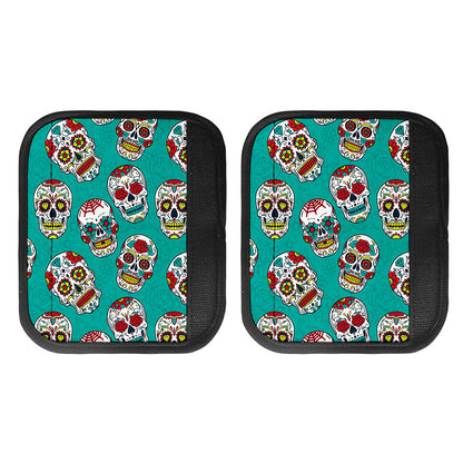 Teal Sugar Skull Pattern Print Handle Covers