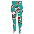 Teal Sugar Skull Pattern Print High-Waisted Pocket Leggings