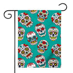 Teal Sugar Skull Pattern Print House Flag