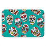 Teal Sugar Skull Pattern Print Indoor Door Mat