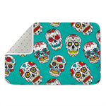 Teal Sugar Skull Pattern Print Indoor Door Mat