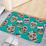Teal Sugar Skull Pattern Print Indoor Door Mat