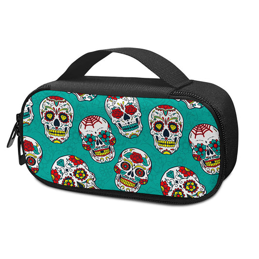 Teal Sugar Skull Pattern Print Insulin Cooler Travel Case