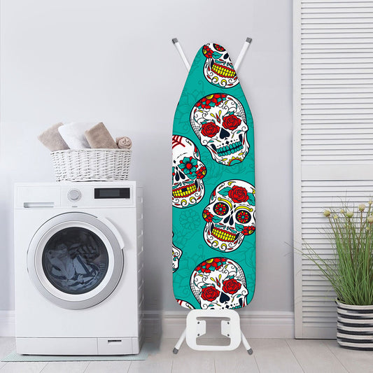 Teal Sugar Skull Pattern Print Ironing Board Cover