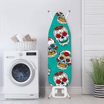 Teal Sugar Skull Pattern Print Ironing Board Cover