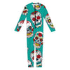 Teal Sugar Skull Pattern Print Jumpsuit