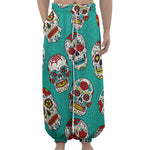 Teal Sugar Skull Pattern Print Lantern Pants