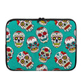 Teal Sugar Skull Pattern Print Laptop Sleeve