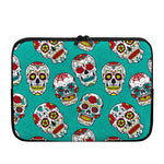 Teal Sugar Skull Pattern Print Laptop Sleeve