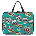 Teal Sugar Skull Pattern Print Laptop Sleeve With Handle