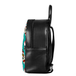 Teal Sugar Skull Pattern Print Leather Backpack