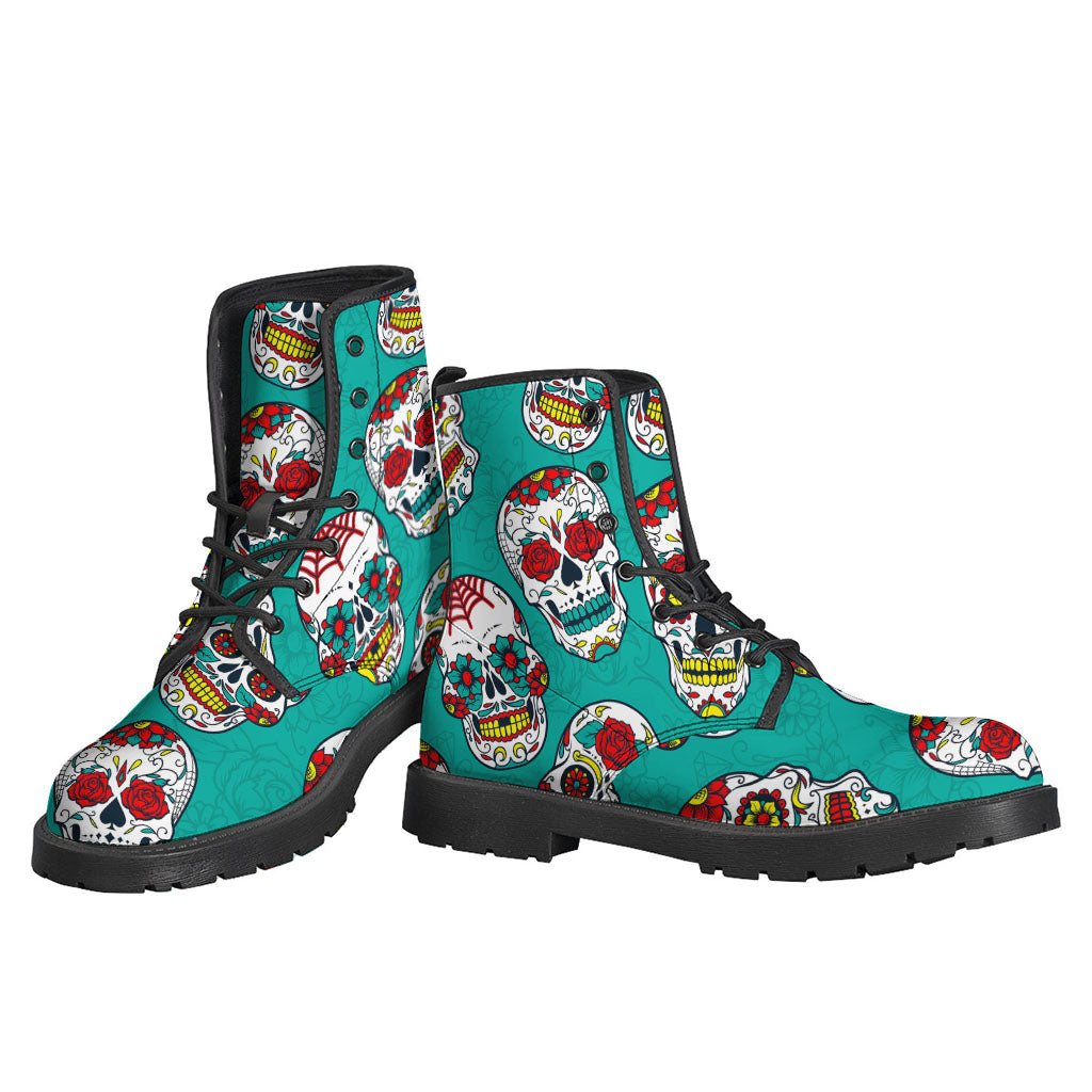 Teal Sugar Skull Pattern Print Backpack