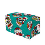 Teal Sugar Skull Pattern Print Leather Tissue Box Cover