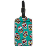 Teal Sugar Skull Pattern Print Luggage Tag