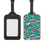 Teal Sugar Skull Pattern Print Luggage Tag