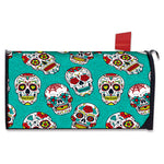 Teal Sugar Skull Pattern Print Mailbox Cover