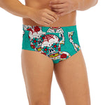 Teal Sugar Skull Pattern Print Men's Briefs