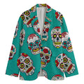 Teal Sugar Skull Pattern Print Men's Cotton Blazer