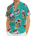 Teal Sugar Skull Pattern Print Men's Deep V-Neck Shirt