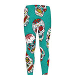 Teal Sugar Skull Pattern Print Men's leggings