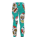 Teal Sugar Skull Pattern Print Men's leggings