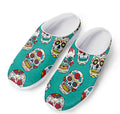 Teal Sugar Skull Pattern Print Mesh Casual Shoes