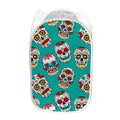 Teal Sugar Skull Pattern Print Mesh Laundry Hamper