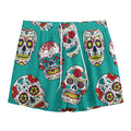 Teal Sugar Skull Pattern Print Mesh Shorts