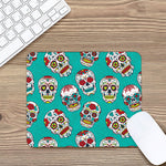 Teal Sugar Skull Pattern Print Mouse Pad