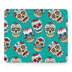Teal Sugar Skull Pattern Print Mouse Pad