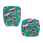 Teal Sugar Skull Pattern Print Office Chair Cover