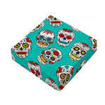 Teal Sugar Skull Pattern Print Outdoor Seat Cushion Cover