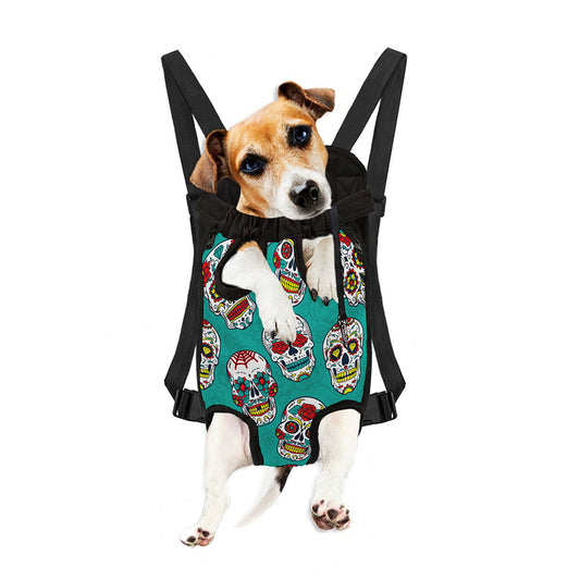 Teal Sugar Skull Pattern Print Pet Carrier Backpack