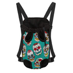 Teal Sugar Skull Pattern Print Pet Carrier Backpack