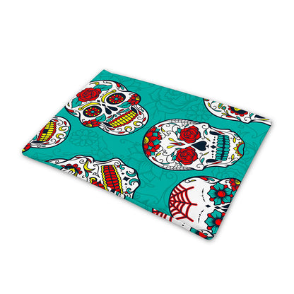 Teal Sugar Skull Pattern Print Pet Cooling Mat Cover