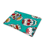 Teal Sugar Skull Pattern Print Pet Cooling Mat Cover