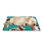 Teal Sugar Skull Pattern Print Pet Cooling Mat Cover