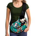 Teal Sugar Skull Pattern Print Pet Sling Carrier