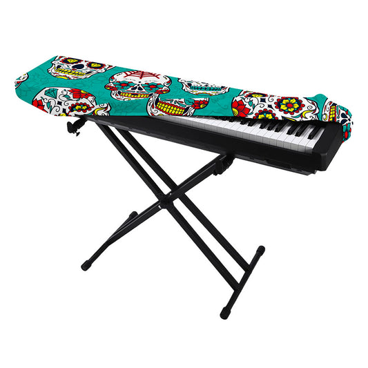 Teal Sugar Skull Pattern Print Piano Keyboard Cover