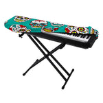 Teal Sugar Skull Pattern Print Piano Keyboard Cover