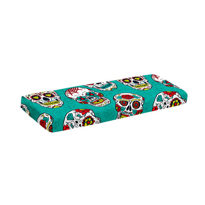 Teal Sugar Skull Pattern Print Piano Keyboard Cover