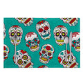 Teal Sugar Skull Pattern Print Placemat