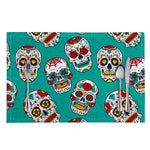 Teal Sugar Skull Pattern Print Placemat