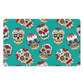 Teal Sugar Skull Pattern Print Polyester Doormat