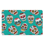 Teal Sugar Skull Pattern Print Polyester Doormat