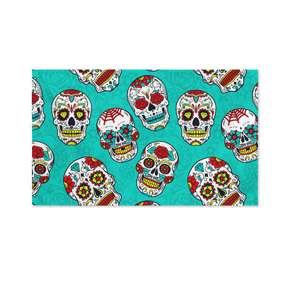 Teal Sugar Skull Pattern Print Polyester Flag