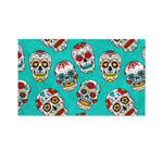 Teal Sugar Skull Pattern Print Polyester Flag