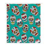 Teal Sugar Skull Pattern Print Polyester Shower Curtain