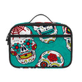 Teal Sugar Skull Pattern Print Portable Lunch Bag