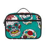 Teal Sugar Skull Pattern Print Portable Lunch Bag